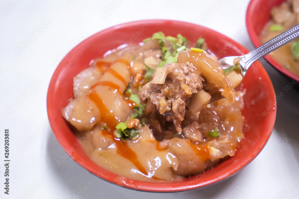 Bawan (Ba wan), taiwanese meatball delicacy, delicious street food, fried starch wrapped round shape