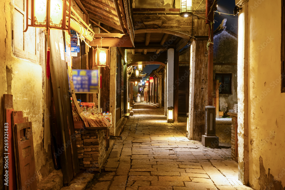 Beautiful Night View of Zhouzhuang, an Ancient Town in Jiangsu Province