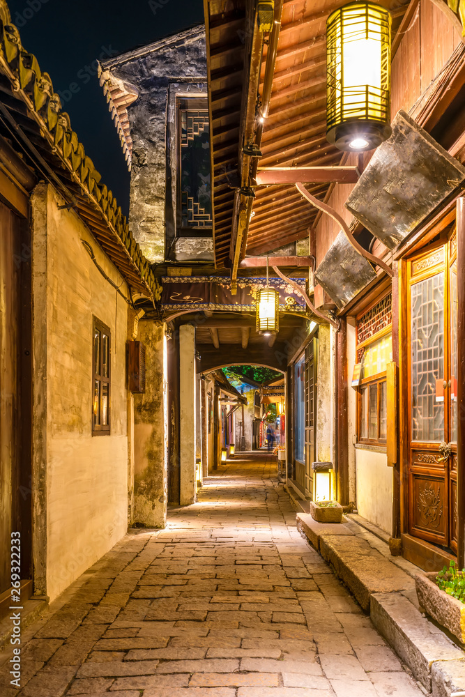 Beautiful Night View of Zhouzhuang, an Ancient Town in Jiangsu Province