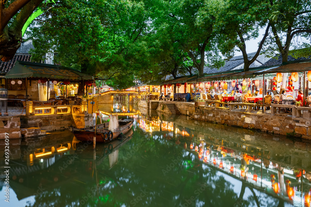 Beautiful Night View of Tongli Ancient Town, Jiangsu Province