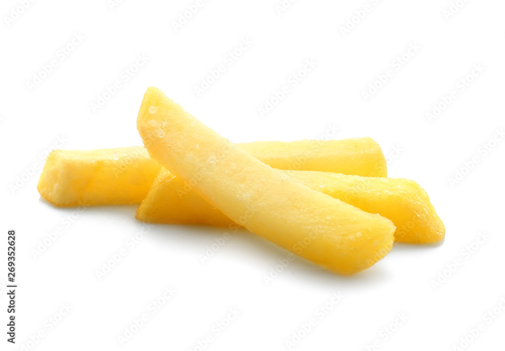 Tasty french fries on white background