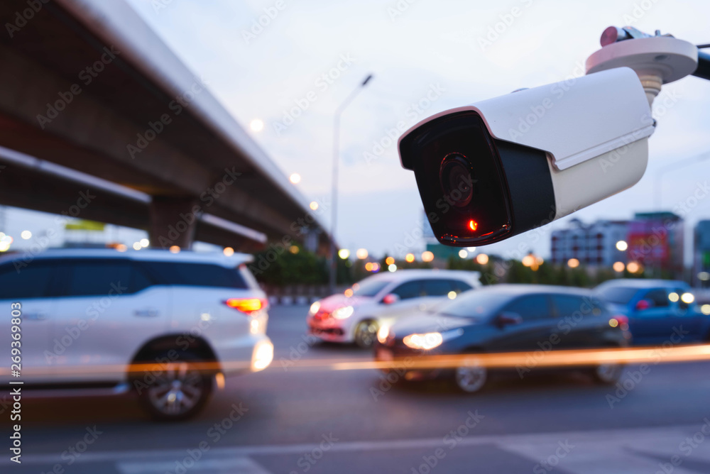 CCTV surveillance camera operating on traffic road