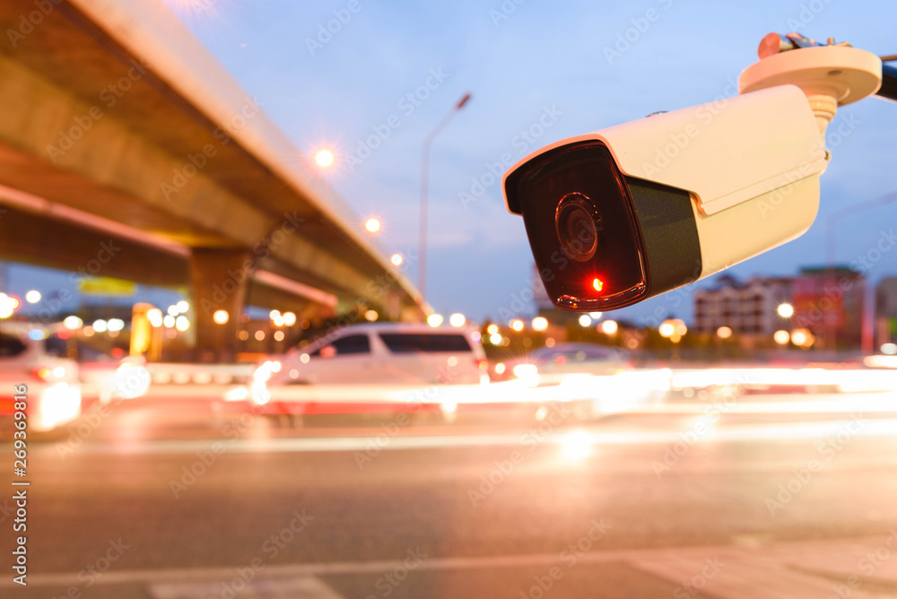 CCTV surveillance camera operating on traffic road