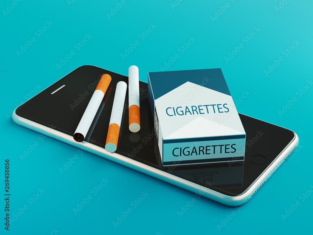 Smartphone and cigarettes, 3d rendering