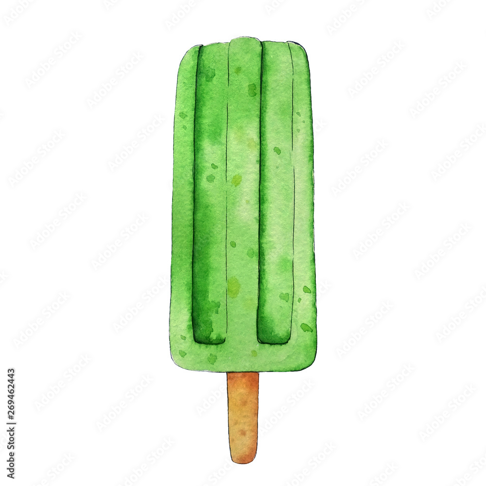 hand drawn watercolor green icecream