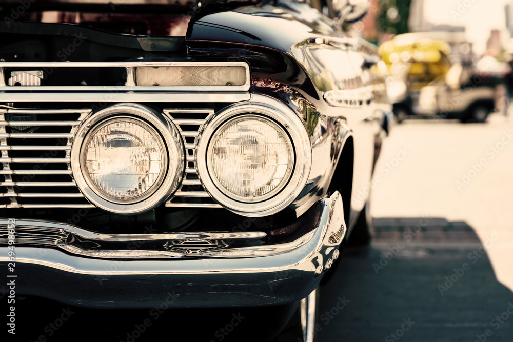 Old vintage car, classic vehicle close-up