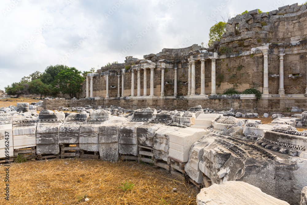 Ruins of Nymphaion, the ancient aqueduct of Side, Turkey