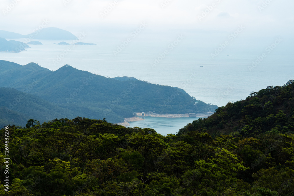 Fresh and green mountain with cloudy sky. Background for freshness and natural