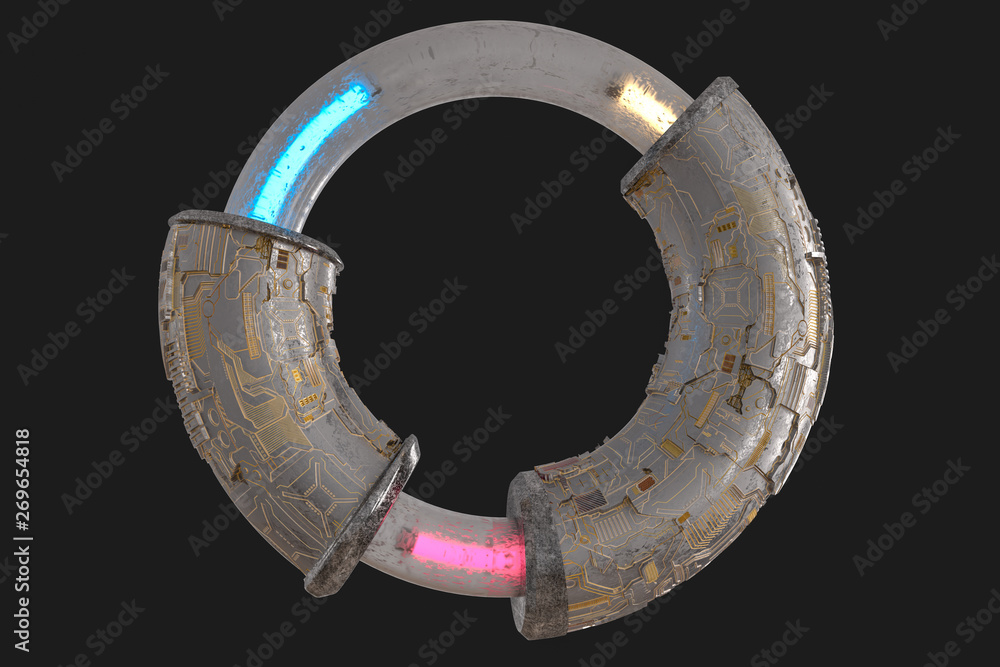 3d rendering, scientific mechanical ring in the outer space.