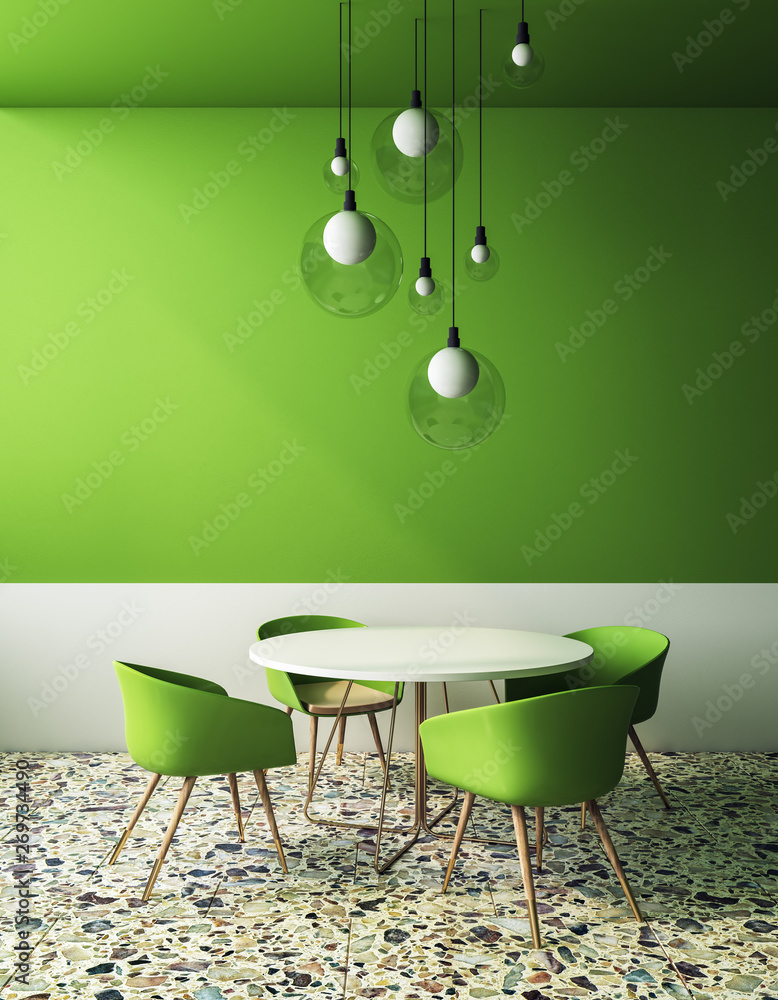 Modern green cafe interior