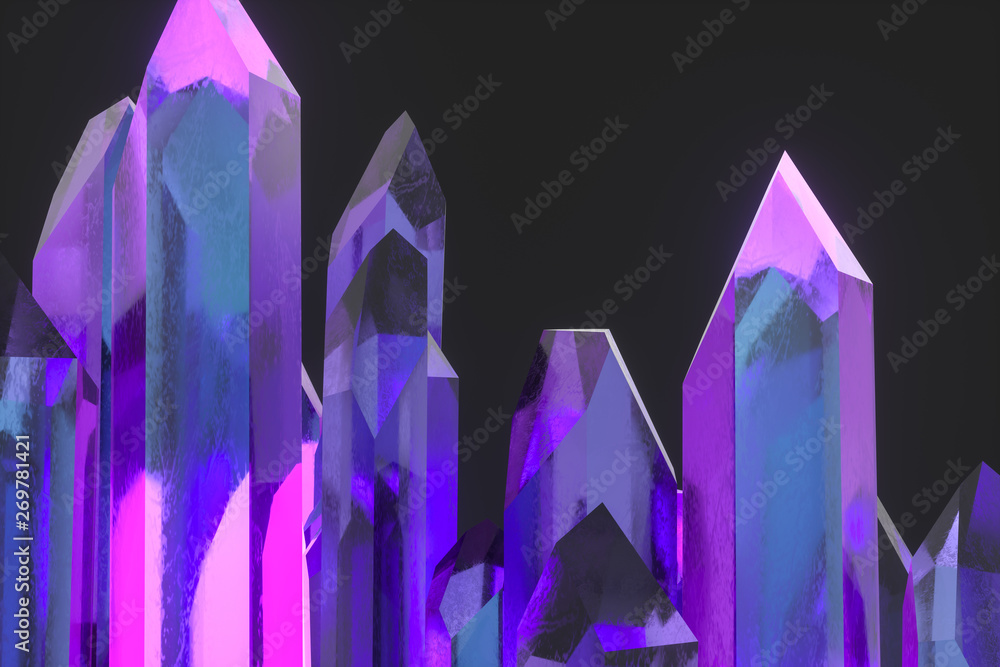 A cluster of precision-cut magic crystal, science fiction and magic theme, 3d rendering.