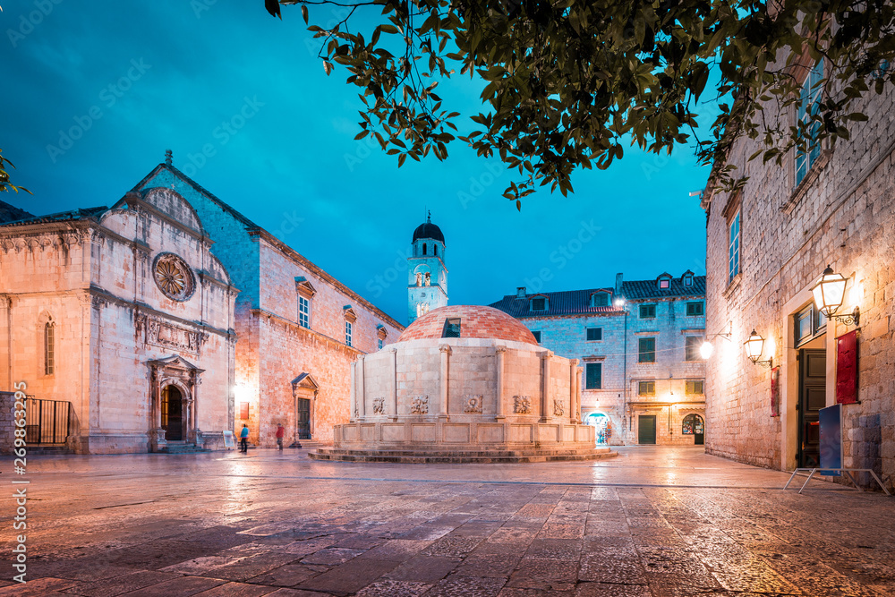 Historic town of Dubrovnik at twilight, Dalmatia, Croatia