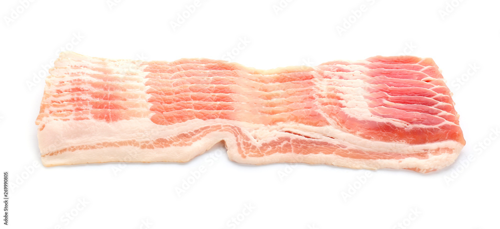 Raw bacon on white background