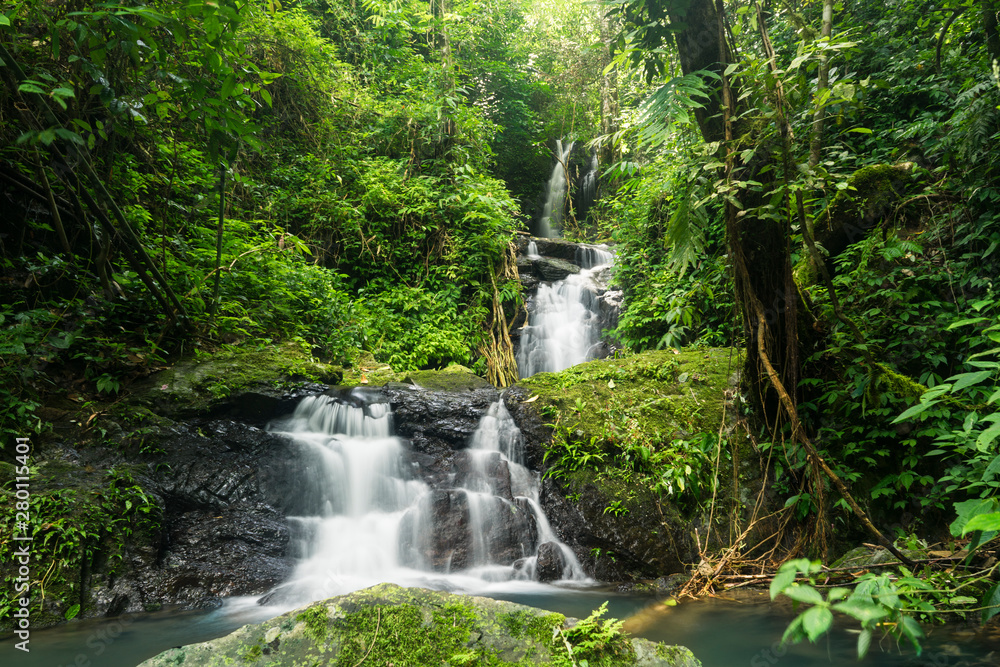 A beautiful waterfall and stream in rainy season inThailand.