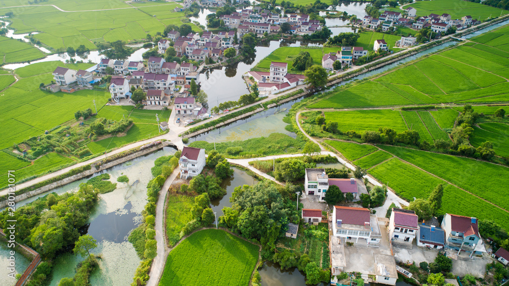 Aerial photo of summer rural ecological pastoral scenery in xuancheng city, anhui province, China