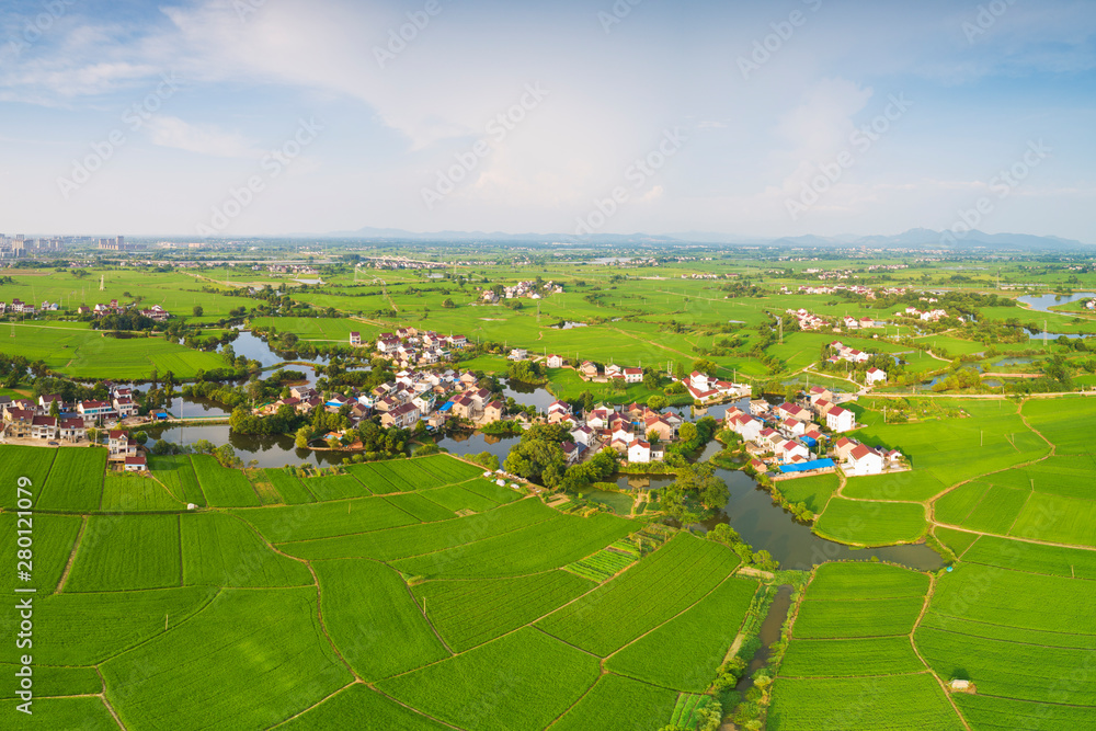 Aerial photo of summer rural ecological pastoral scenery in xuancheng city, anhui province, China