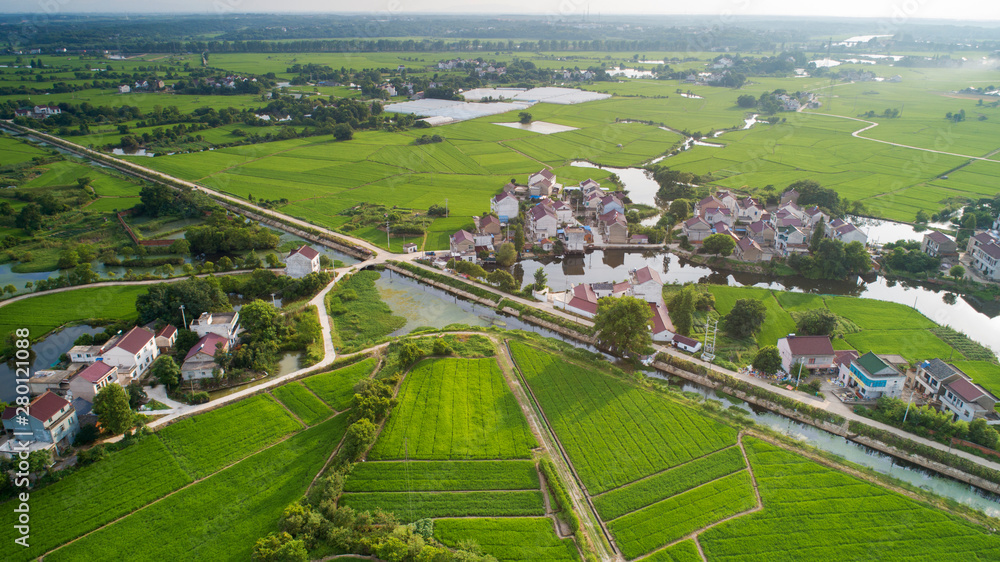 Aerial photo of summer rural ecological pastoral scenery in xuancheng city, anhui province, China