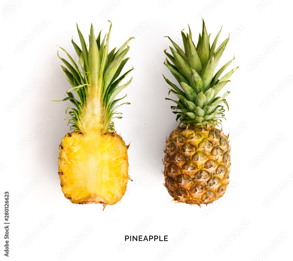 Creative layout made of pineapple on white background. Flat lay. Food concept.