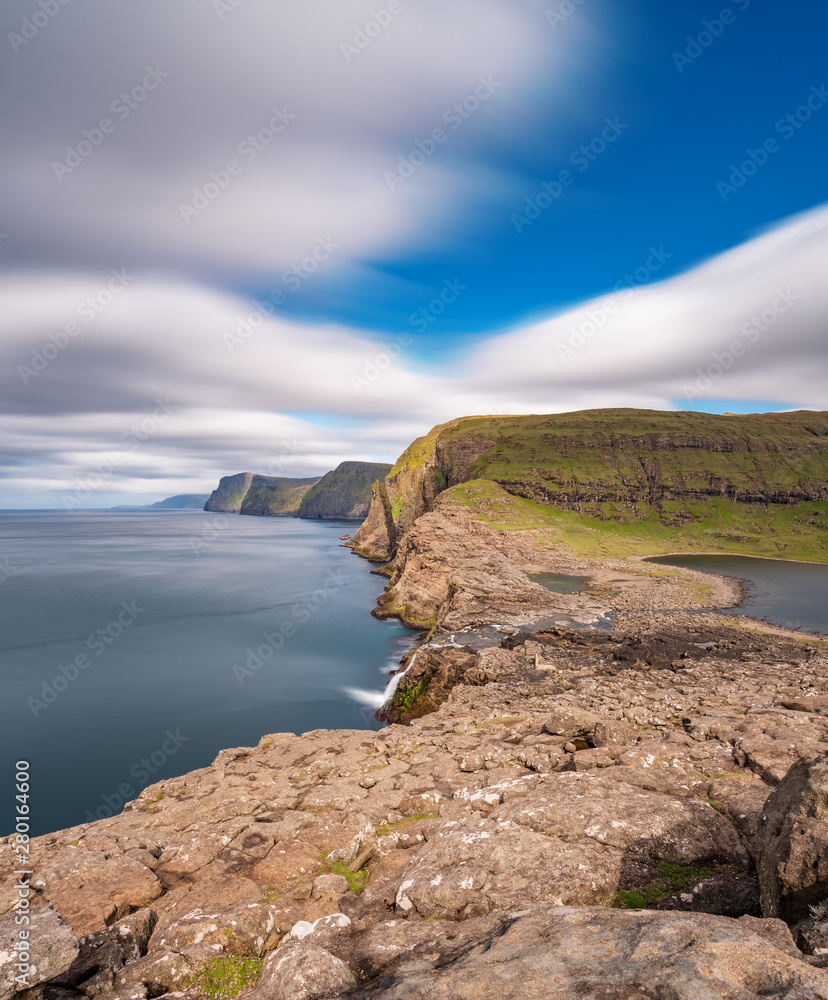 Bosdalafossur waterfall vertical composition ultra long exposure, Faroe Islands