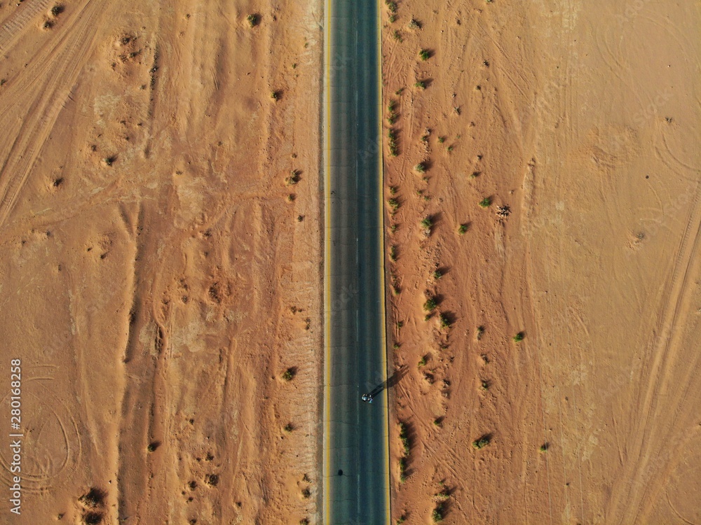 Amazing view from above on the huge, red, hot and very beautiful desert Wadi Rum. Kingdom of Jordan 