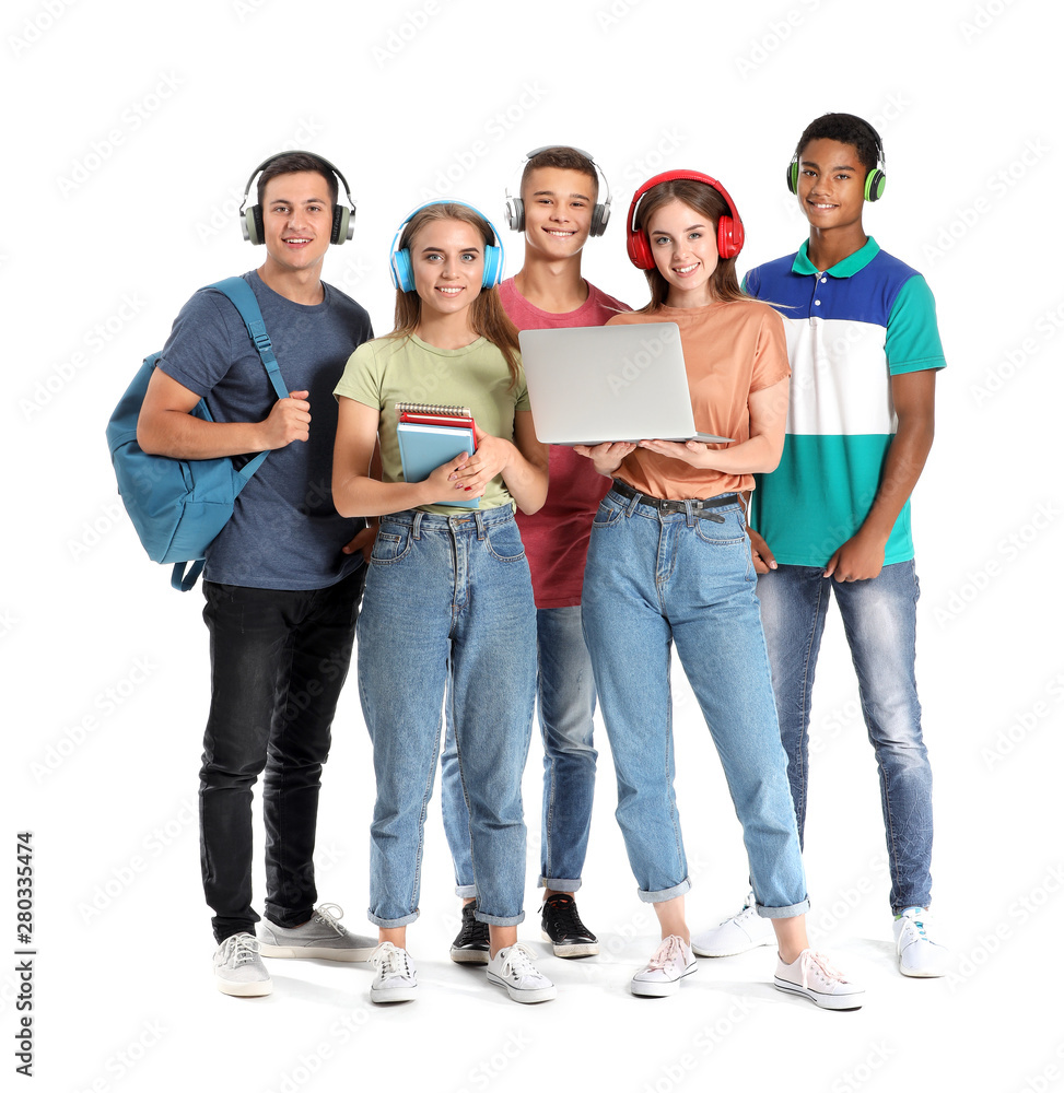 Portrait of young students on white background