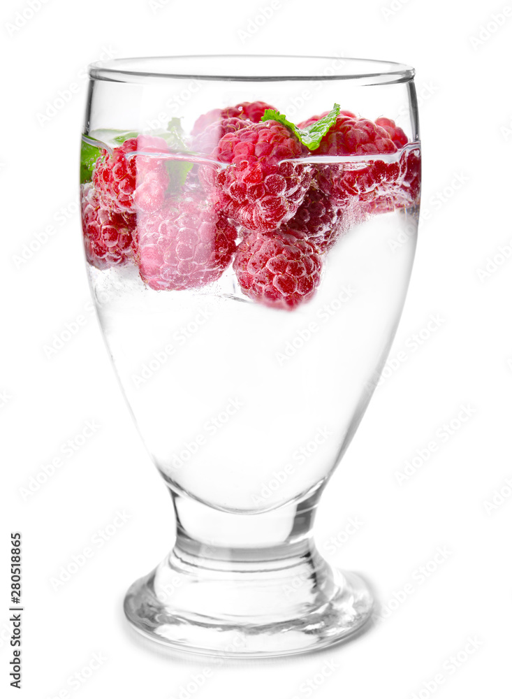 Glass of infused water on white background