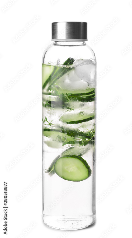 Bottle of infused water on white background