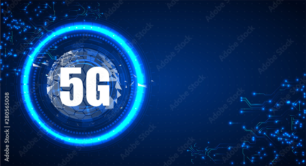 5G新无线互联网wifi连接。抽象多边形空间低多边形深色背景带con