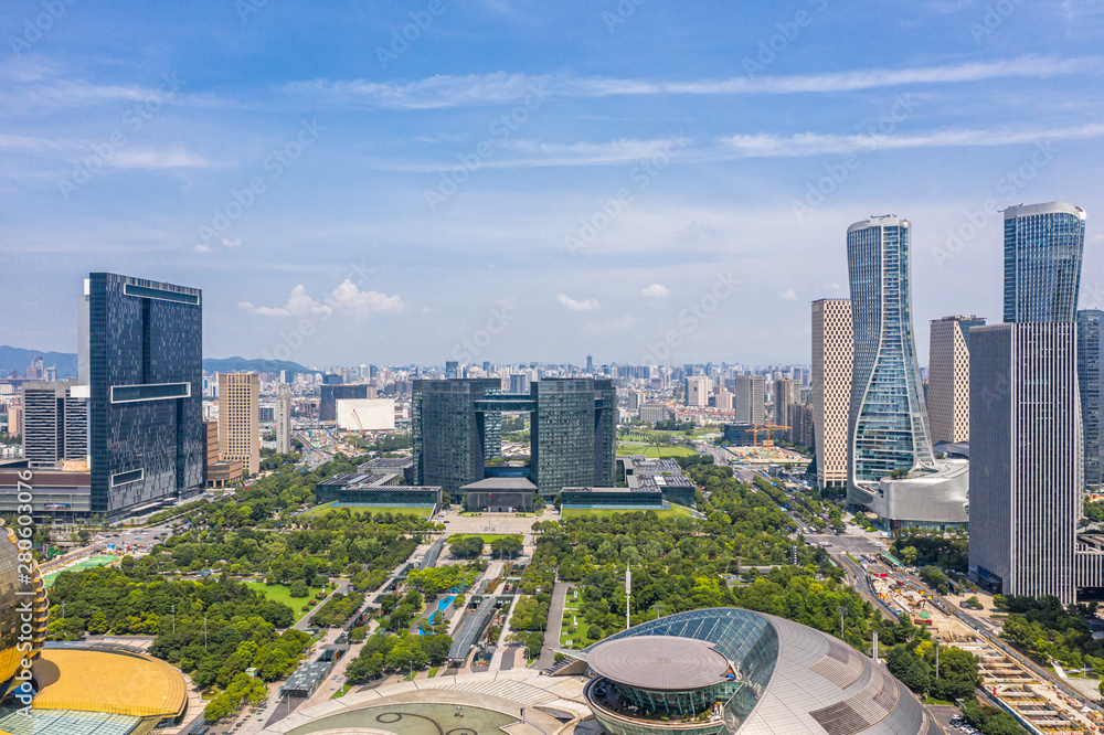 中国杭州全景城市天际线