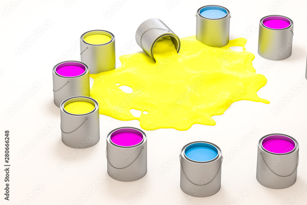 The buckets of paint with white background, 3d rendering.