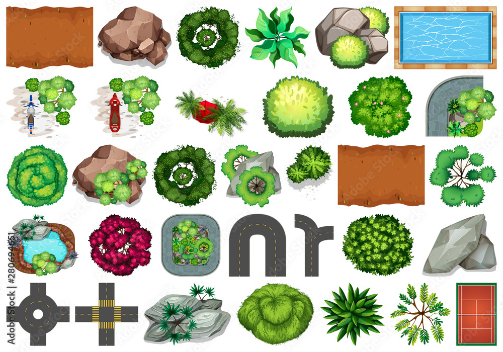 户外自然主题物品和植物元素集合
