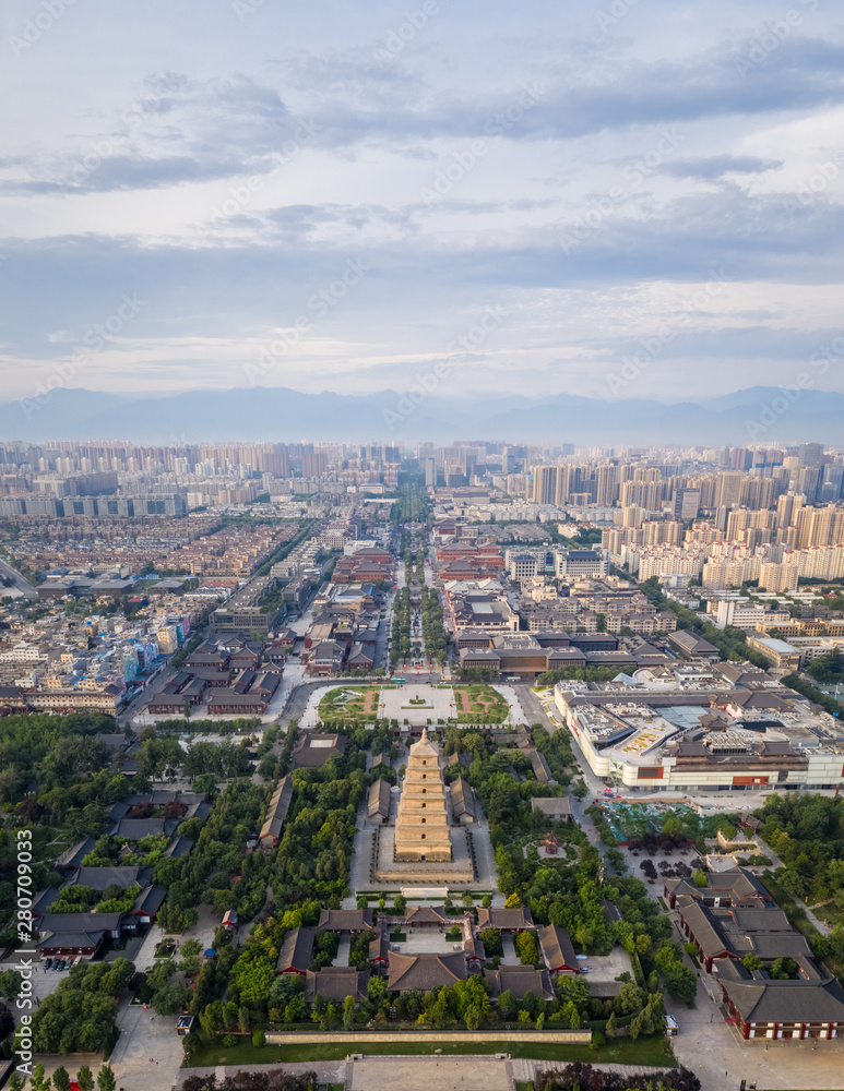 aerial view of xian wild goose pagoda