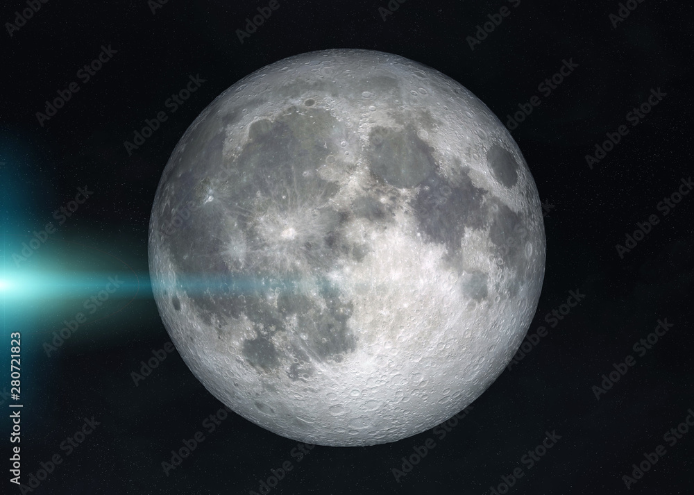 View of a full moon in space with stars background 3D rendering elements of this image furnished by 