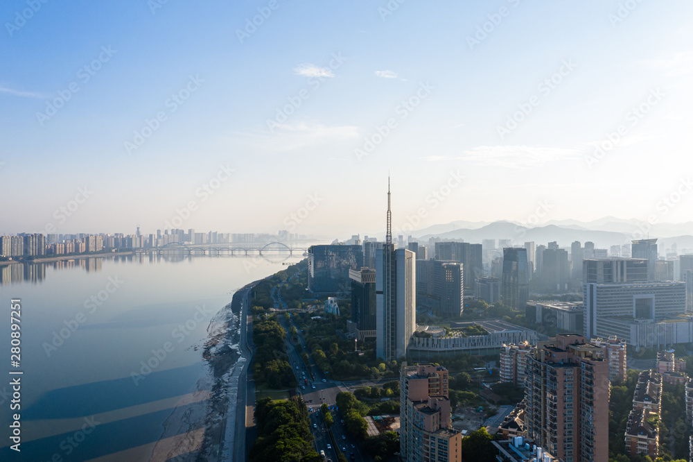 中国杭州全景城市天际线