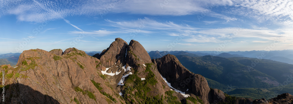 Beautiful Panoramic view of Canadian Mountain Landscape during a vibrant summer day. Taken at Mt Arr