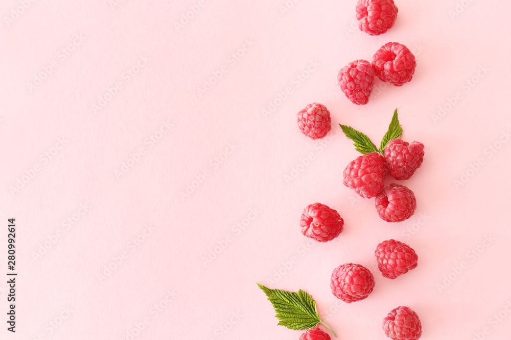 Sweet ripe raspberry on color background