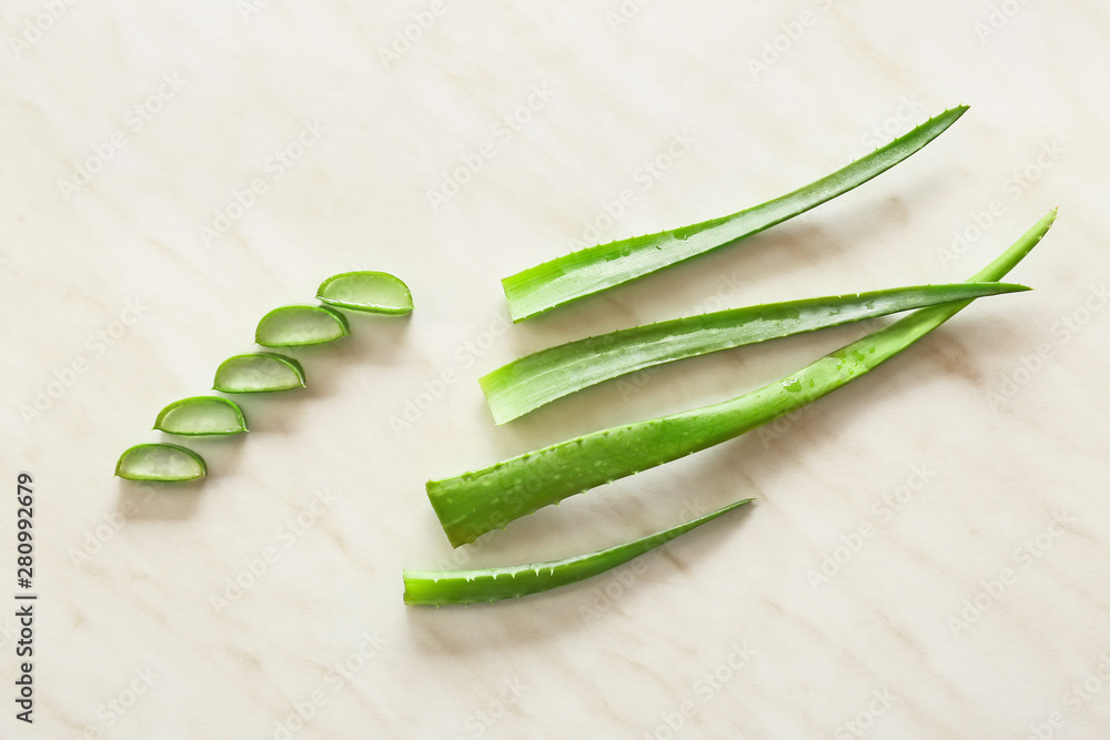 Fresh aloe vera on light background