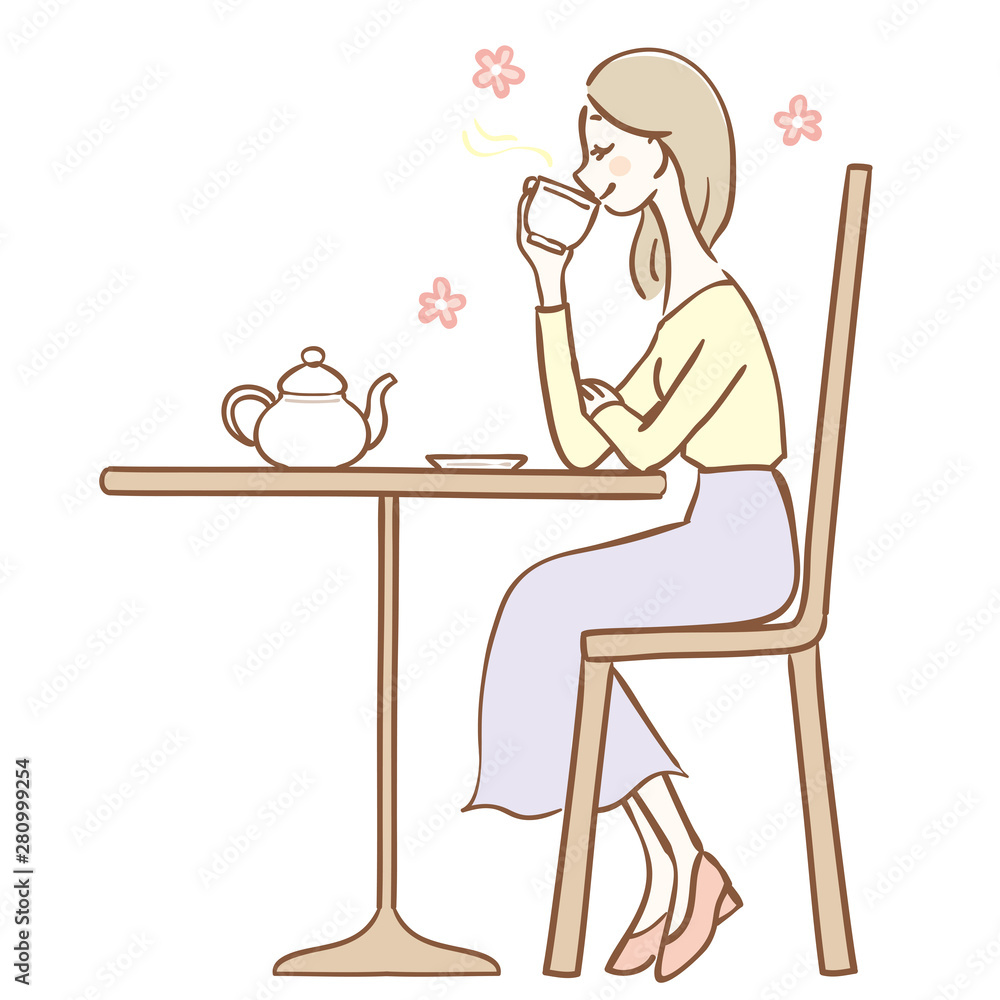 紅茶を飲む女性のイラスト