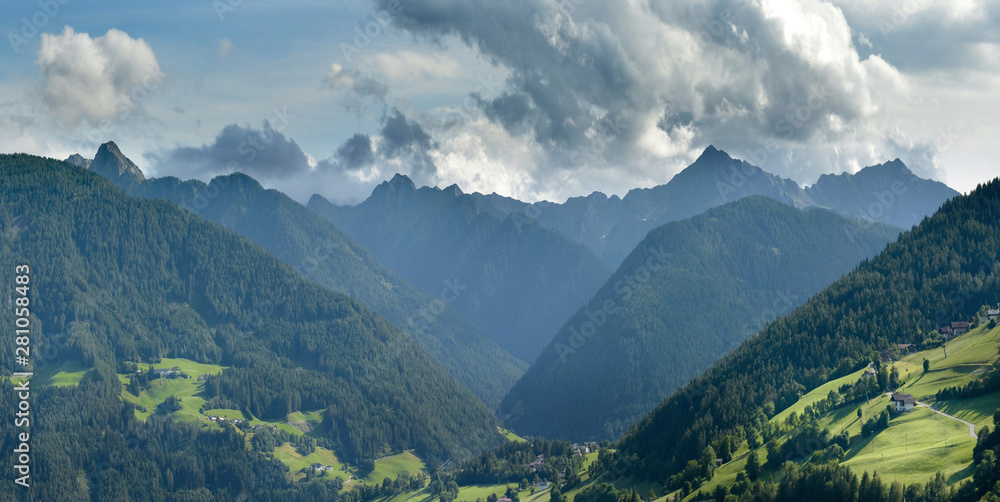 View of high summer mountains