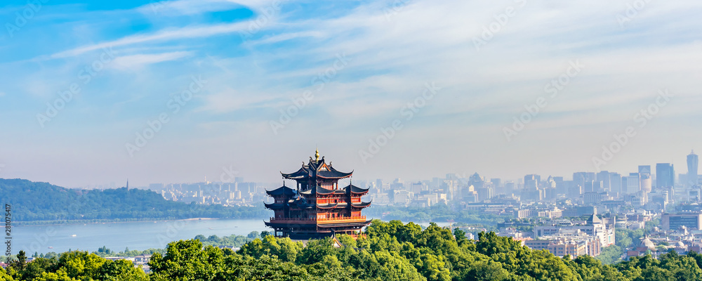 中国浙江省杭州市巫山城皇庙高角度风景