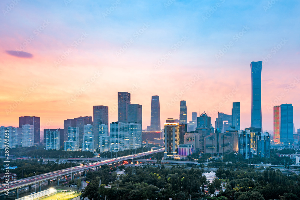 中国北京中央商务区高层建筑夜景