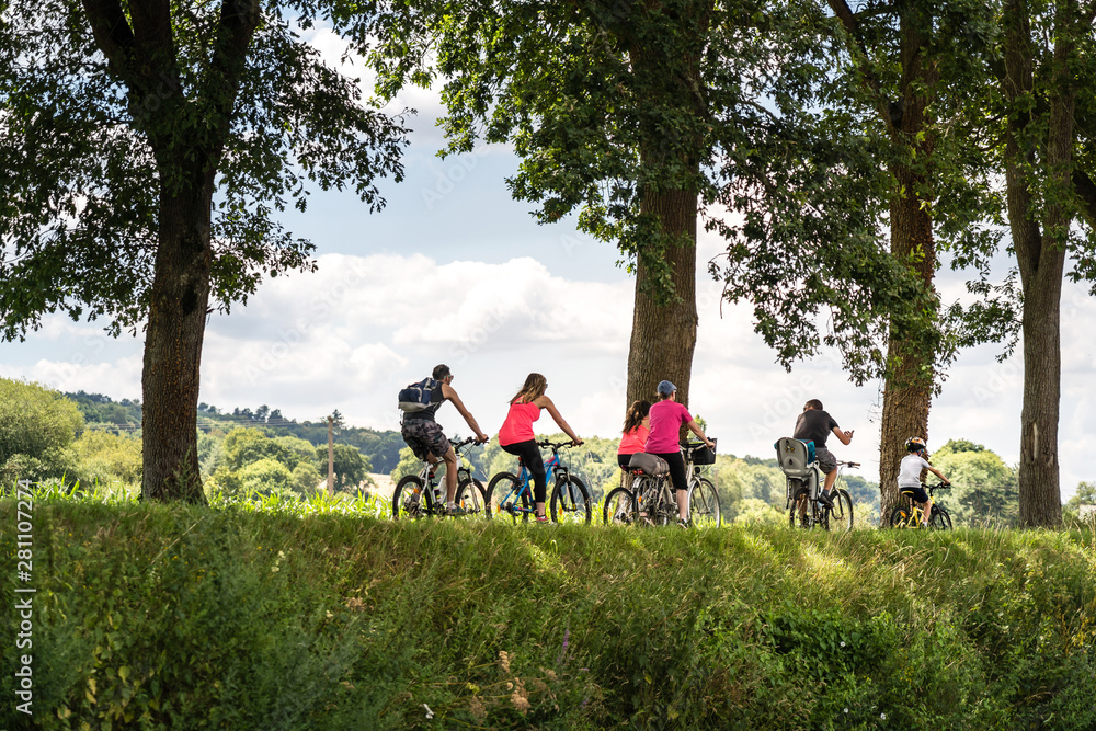 Gruppe von Radlern, Allee, radfahren im Sommer