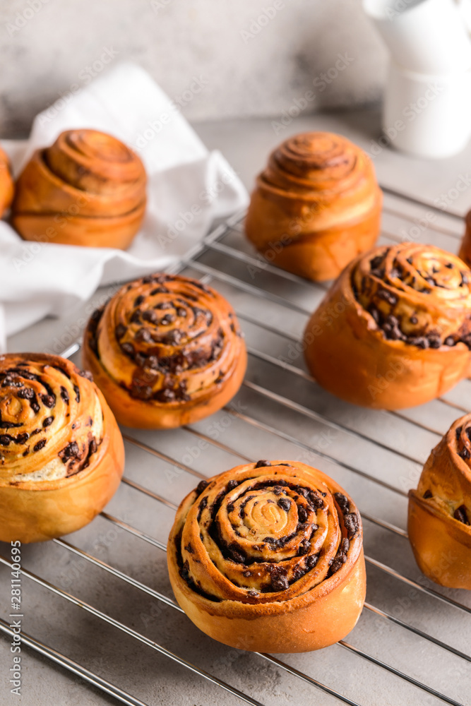 Tasty buns on cooling rack