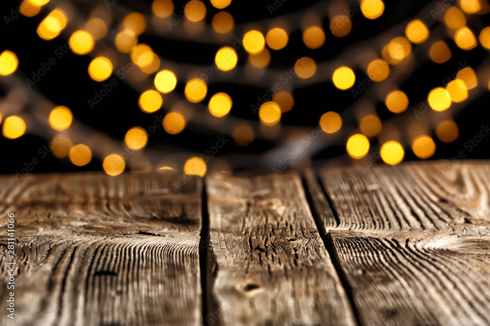 Closeup view of table against blurred lights