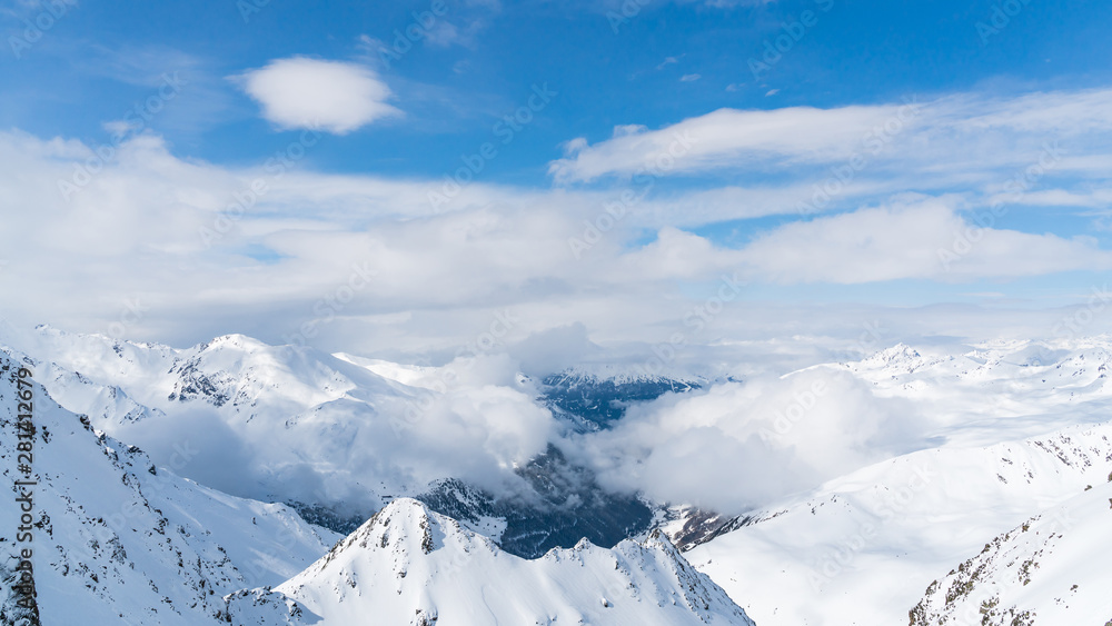 Panorama of ski runs on the Kaunertal glacier in Austria.