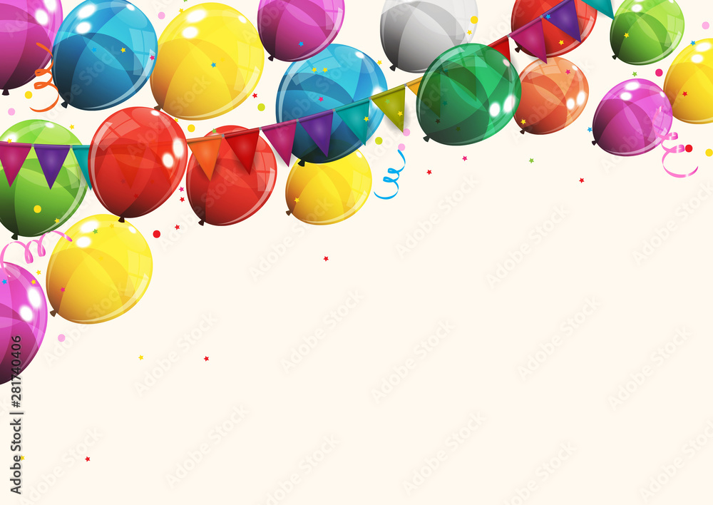 Group of Colour Glossy Helium Balloons Background. Set of  Balloons for Birthday, Anniversary, Celeb