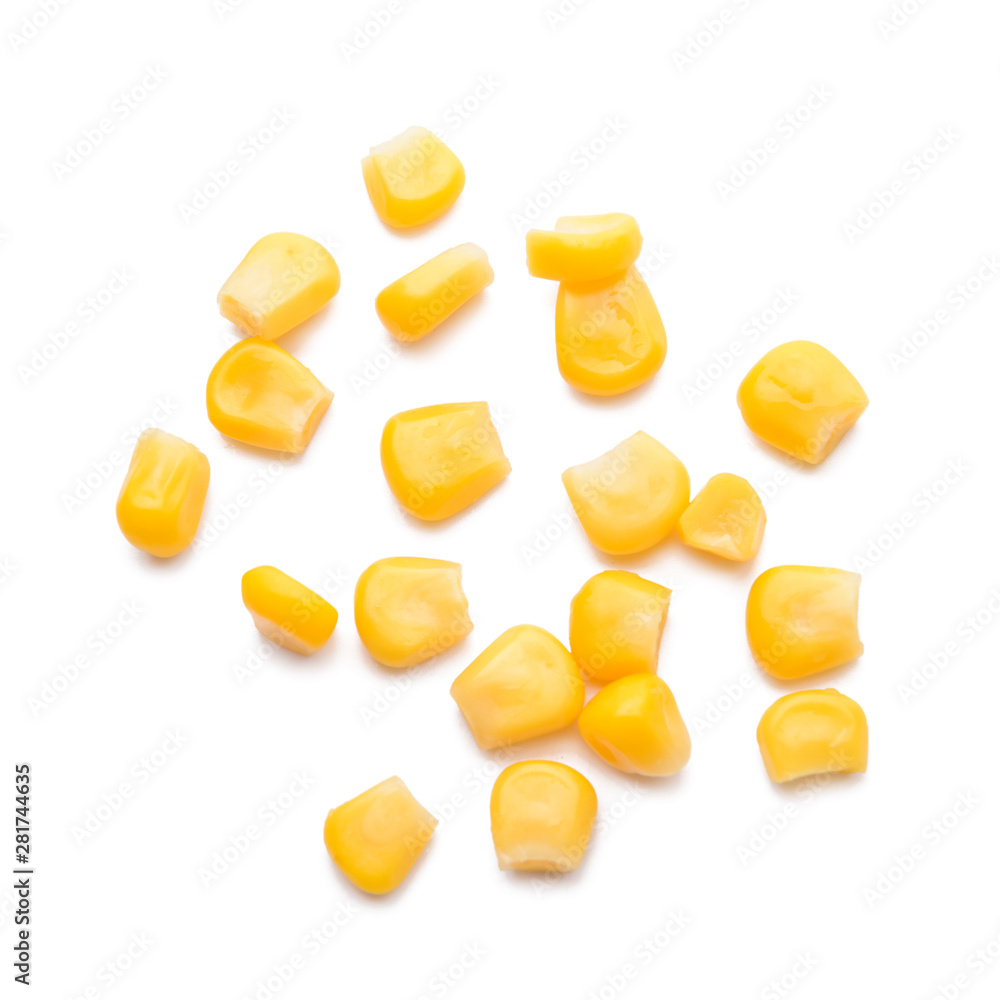 Fresh corn kernels on white background