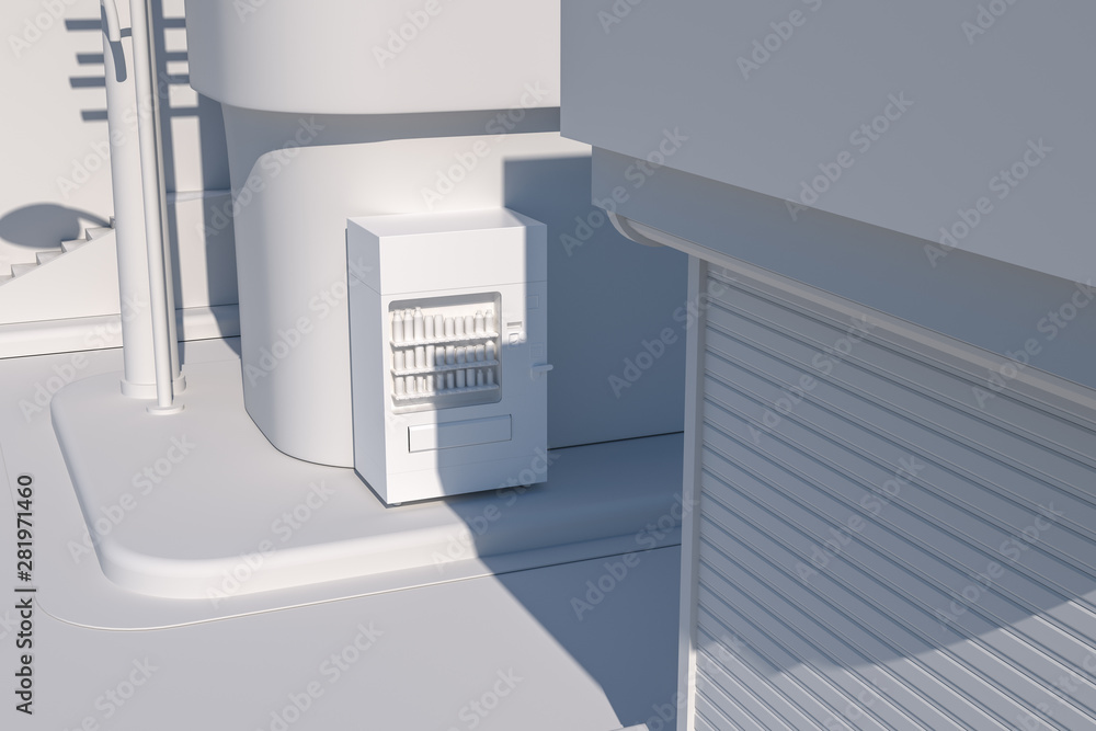 城市的街角，路边有一台自动售货机，3d渲染。