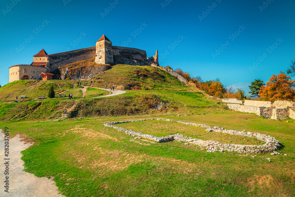 Rasnov fortress with antique ruins in Transylvania, Rasnov, Romania, Europe