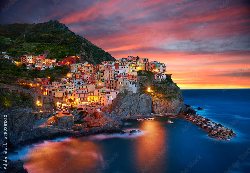 Famous city of Manarola in Italy - Cinque Terre, Liguria